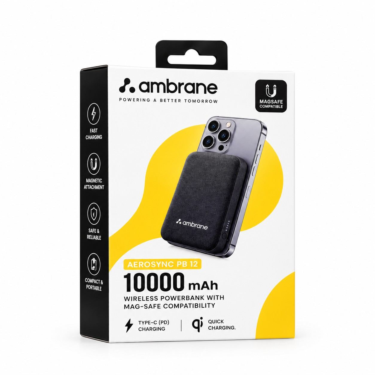 Ambrane AeroSync PB 12 10000mAh MagSafe Power Bank with 15W Wireless Charging