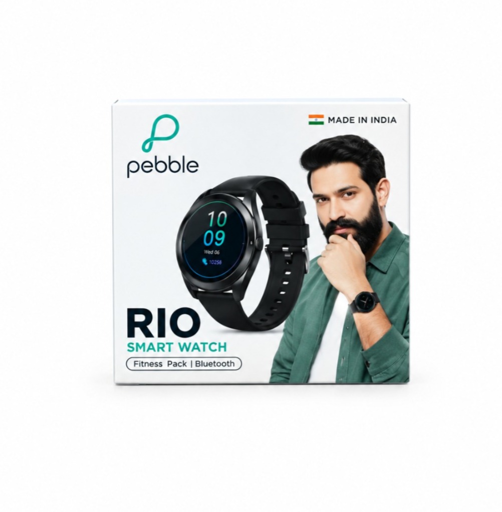 Pebble RIO Smartwatch Black with 1.39-Inch HD Display and Bluetooth Calling