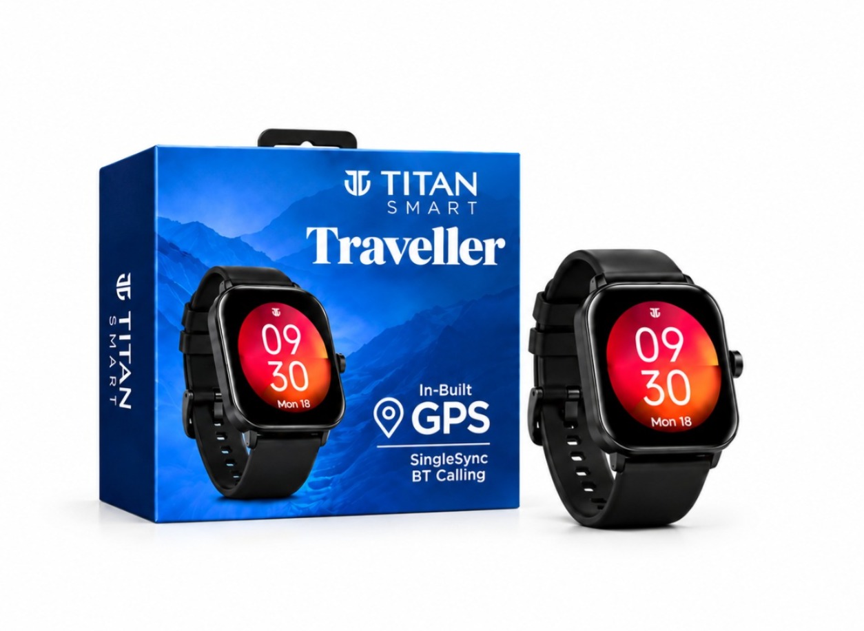 Titan Traveller 1.78-Inch AMOLED Smartwatch Black with GPS and Bluetooth Calling