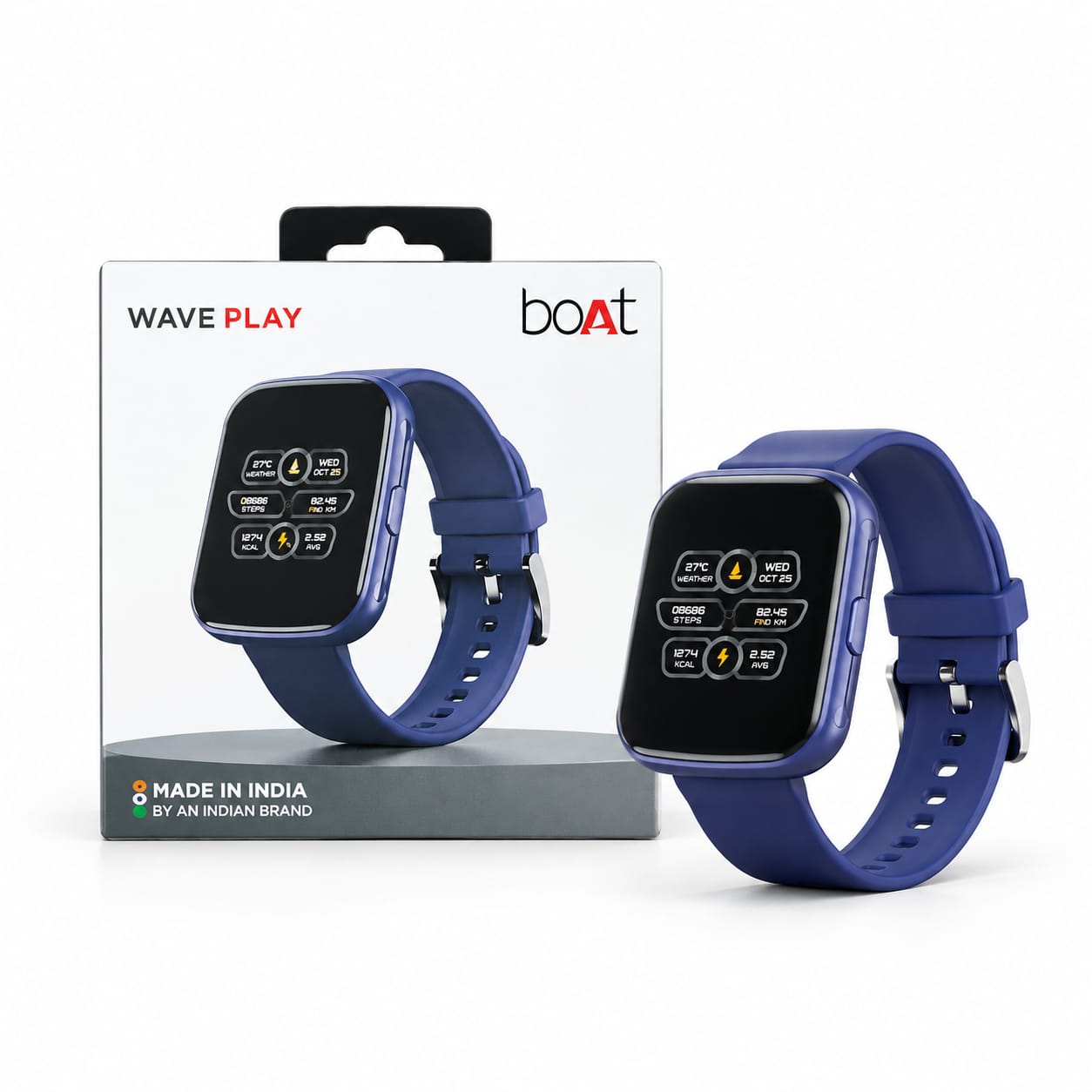 boAt Wave Play Smartwatch – Navy Blue with 1.69-inch HD