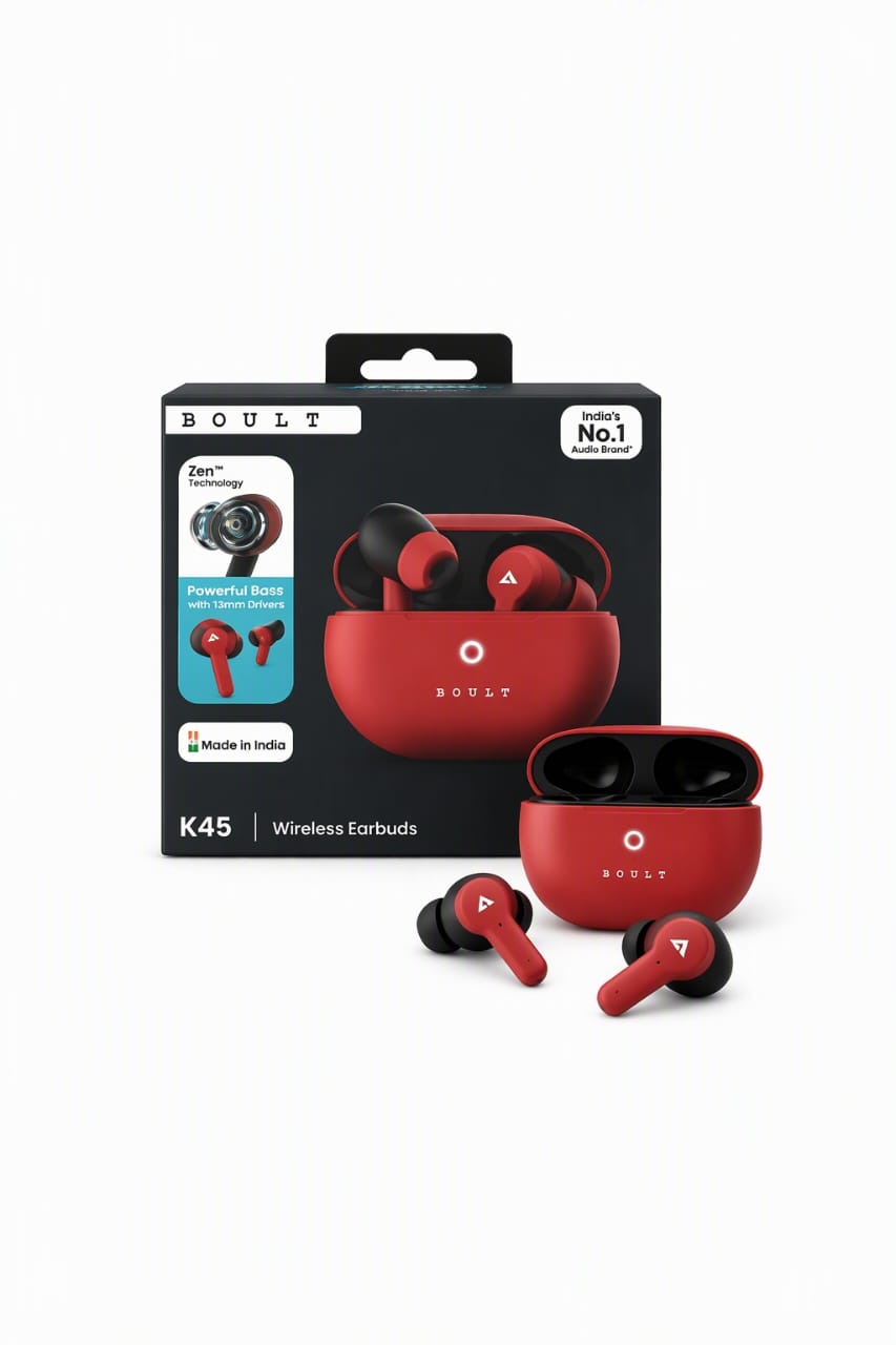 Boult K45 TWS Wireless Earbuds Red and Black with 50 Hours Playback