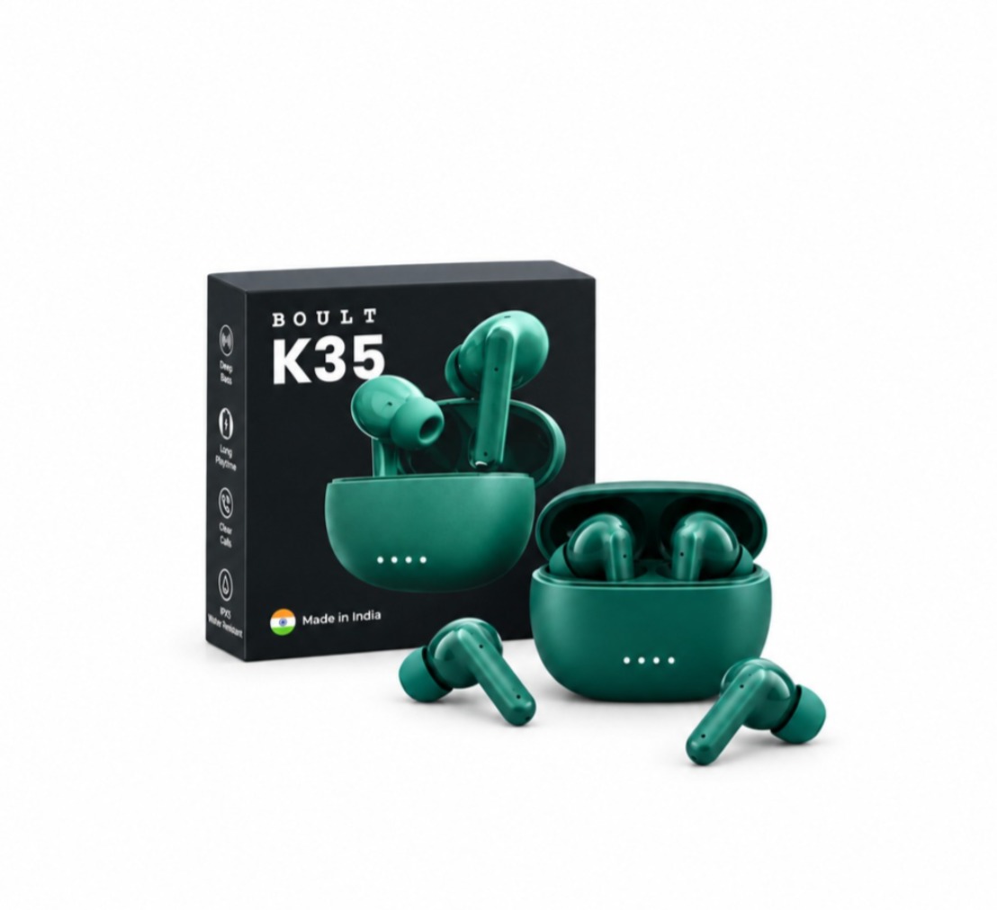 BOULT K35 TWS Wireless Earbuds Green with Charging Case