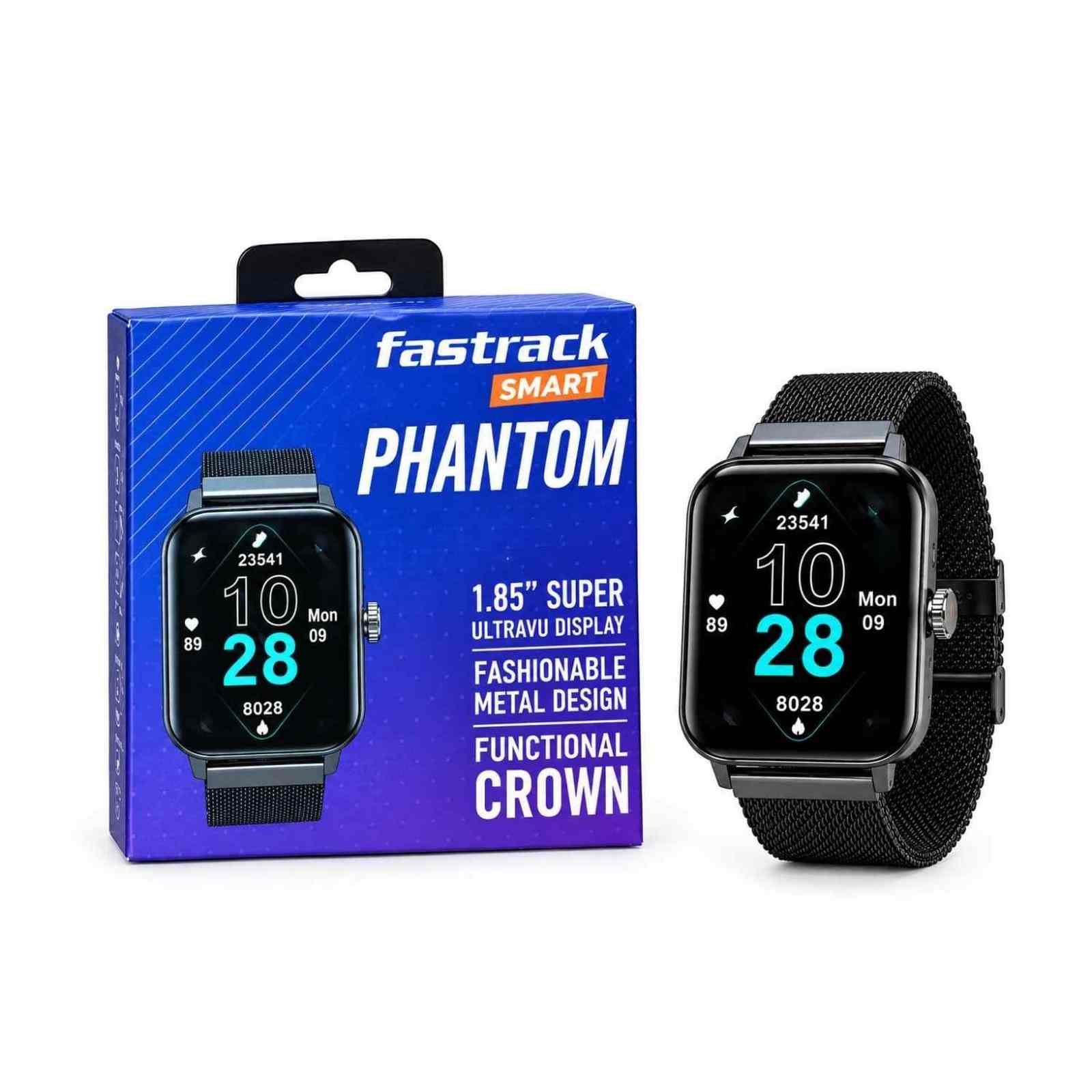 Fastrack Phantom Smartwatch Black with 1.85-Inch Super UltraVU Display and Bluetooth Calling