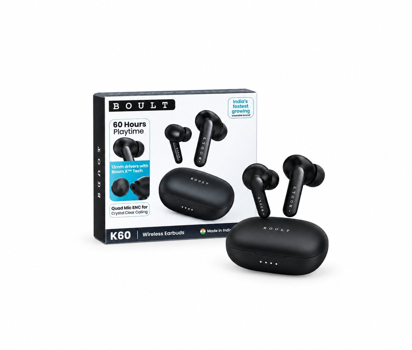 Boult K60 TWS Wireless Earbuds Black with 60 Hours Playback
