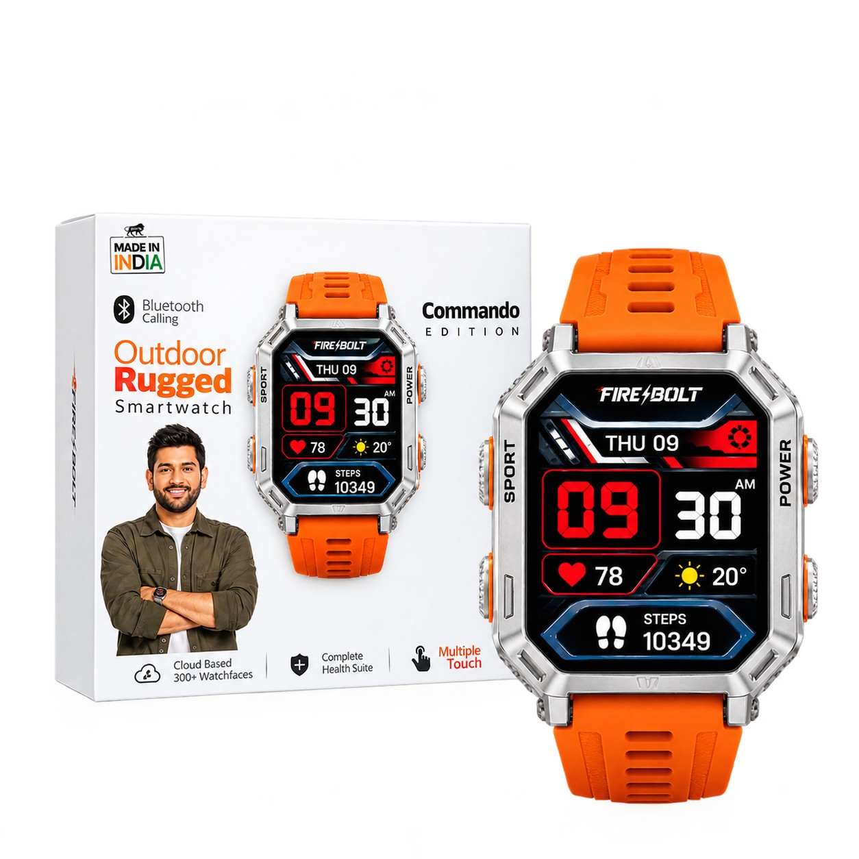 Fire-Boltt Commando 1.96-Inch AMOLED Smartwatch Orange with Bluetooth Calling