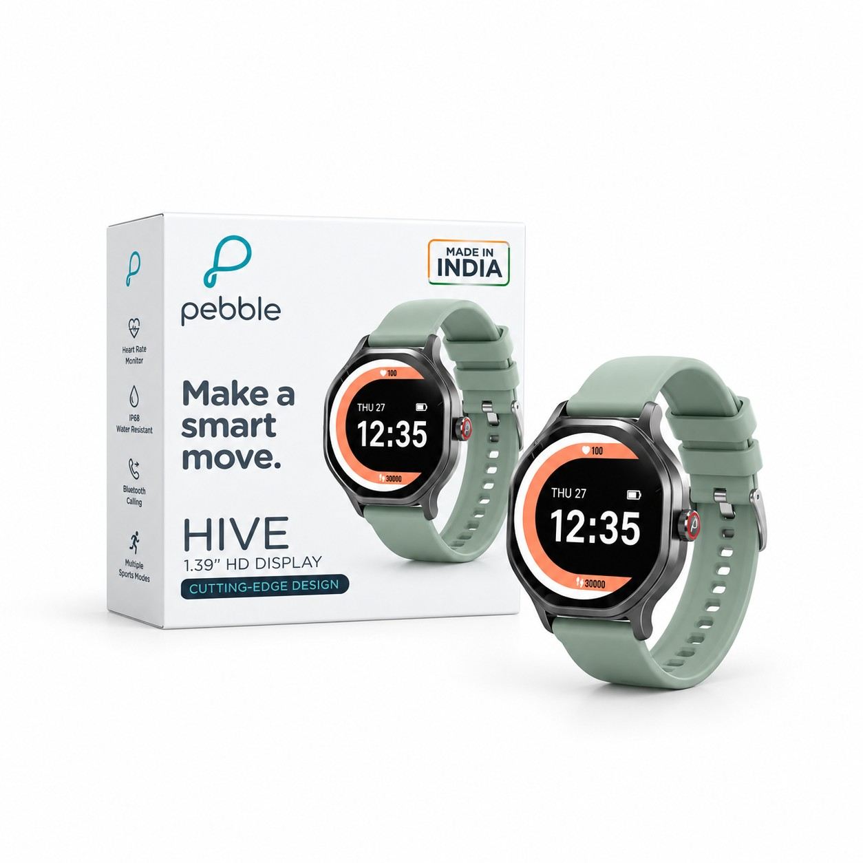 Pebble Hive Smartwatch Green with 1.39-Inch HD Display and Bluetooth Calling