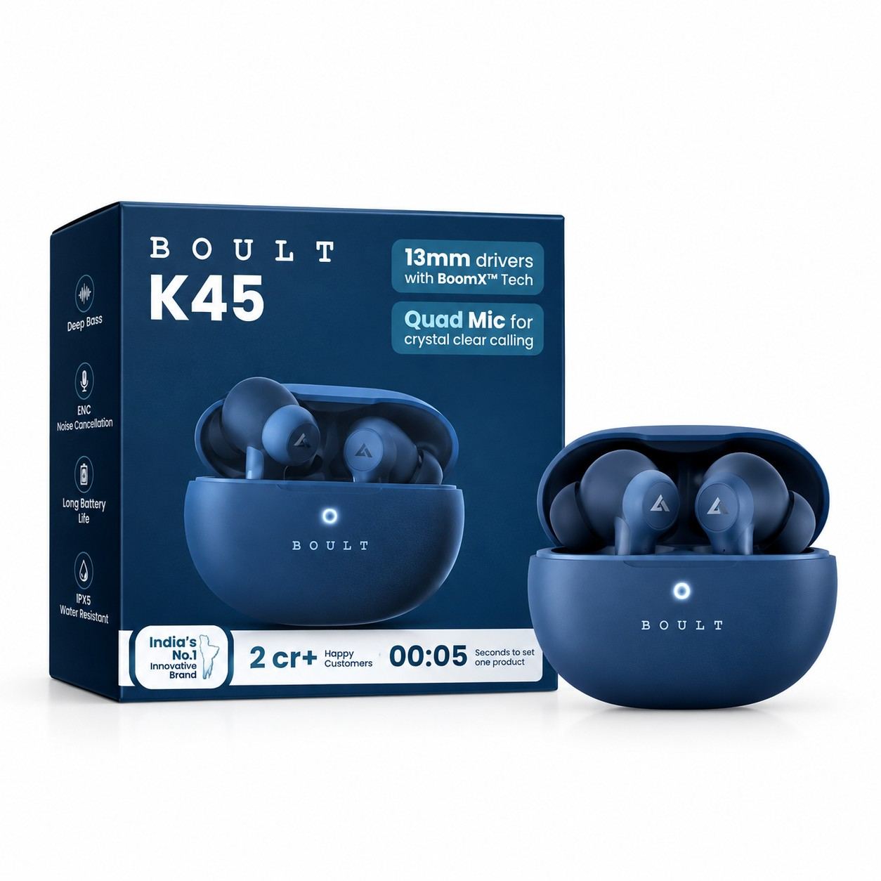Boult K45 TWS Earbuds Denim Blue with 13mm Dynamic Drivers