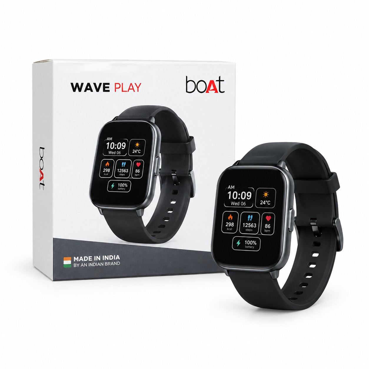 boAt Wave Play Smartwatch Black with 1.69-inch HD Display