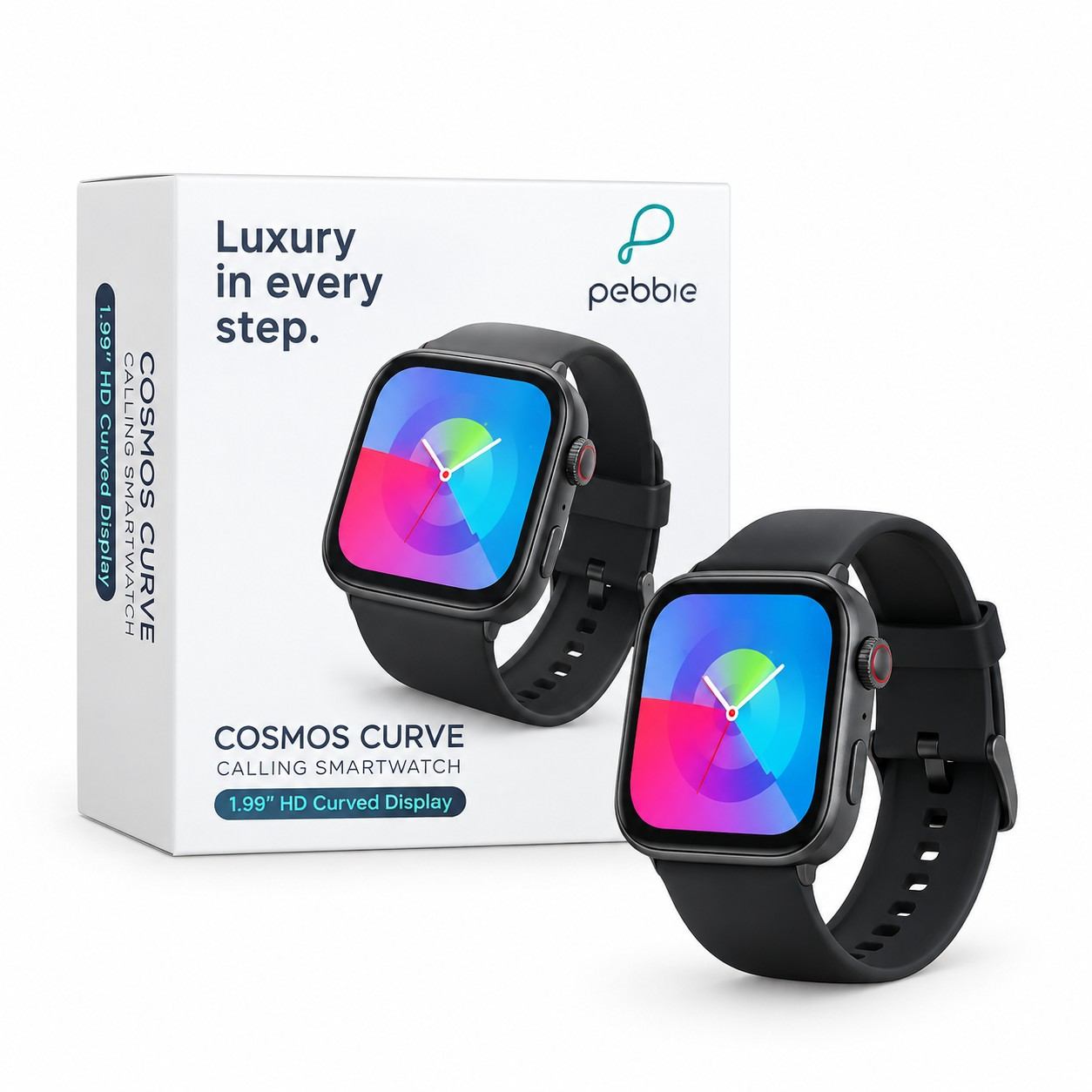 Pebble Cosmos Curve Smartwatch Black with 1.99-Inch HD Display and Bluetooth Calling