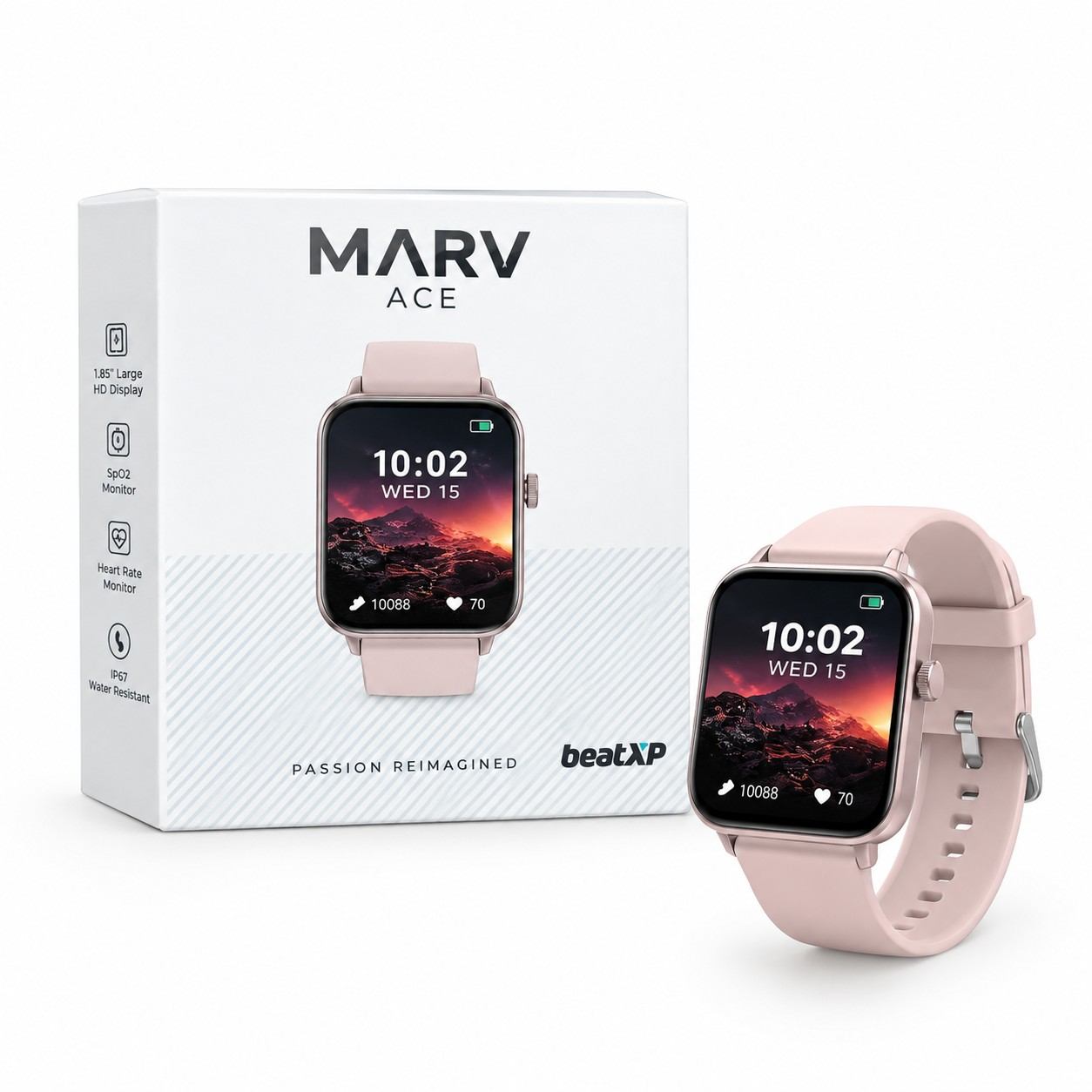 beatXP Marv Ace Smartwatch Baby Pink with 1.85-Inch HD Display and Bluetooth Calling