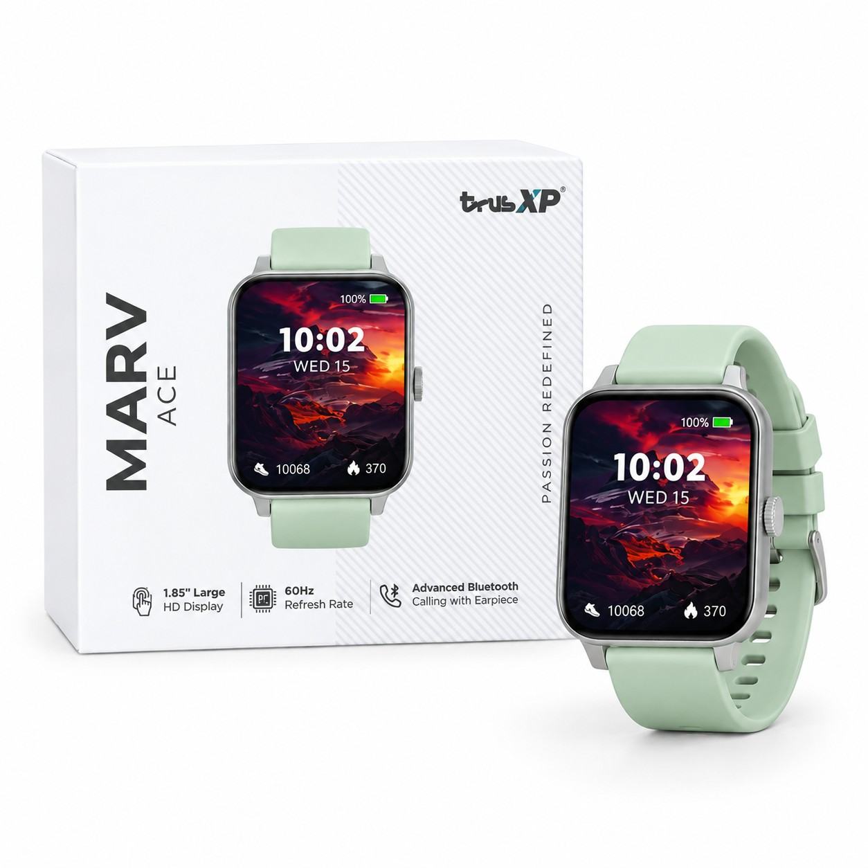 beatXP Marv Ace Smartwatch Sage Green with 1.85-Inch HD Display and Bluetooth Calling