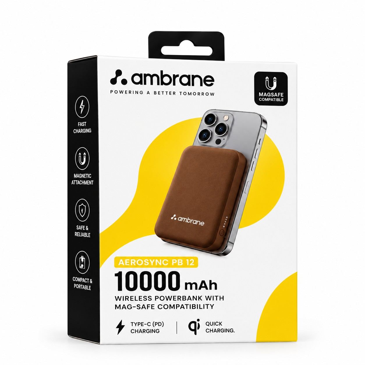 Ambrane AeroSync PB12 10000mAh MagSafe Power Bank Dark Brown