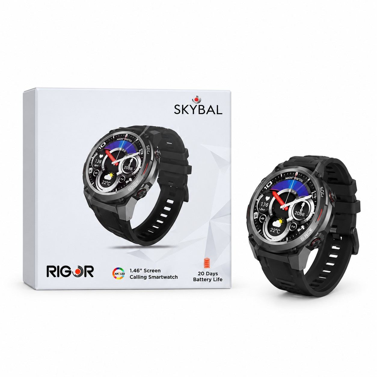 Skyball Rigor 1.46-Inch Super AMOLED Smartwatch Black with Bluetooth Calling