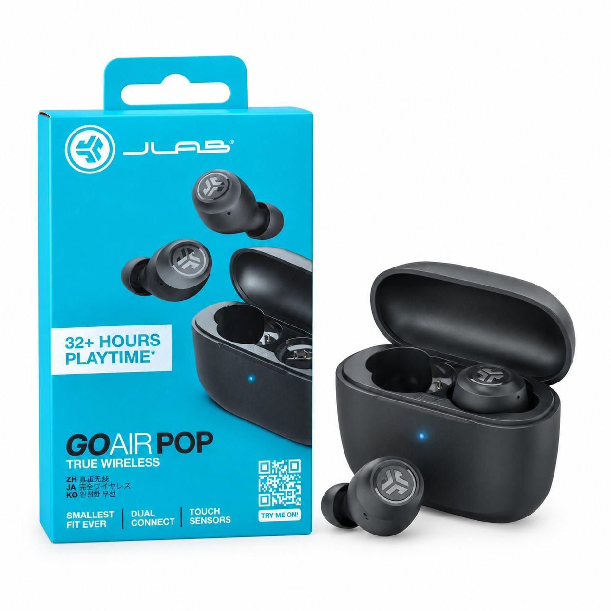 JLab GO Air POP TWS Earbuds Black with 32 Plus Hours Playback