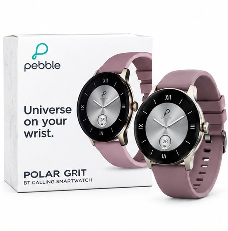 Pebble Polar Grit Bluetooth Calling Smartwatch Pink with 1.38-Inch HD Display