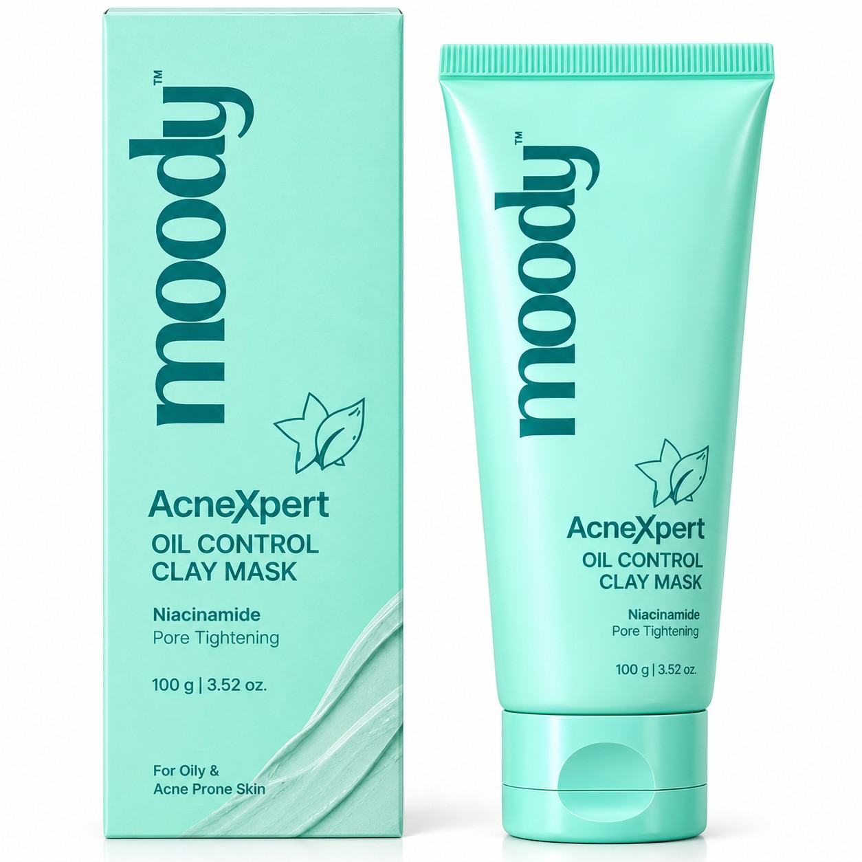 MOODY AcneXpert Oil Control Clay Mask with Salicylic Acid and Green Tea 50 GM Mint Green Packaging
