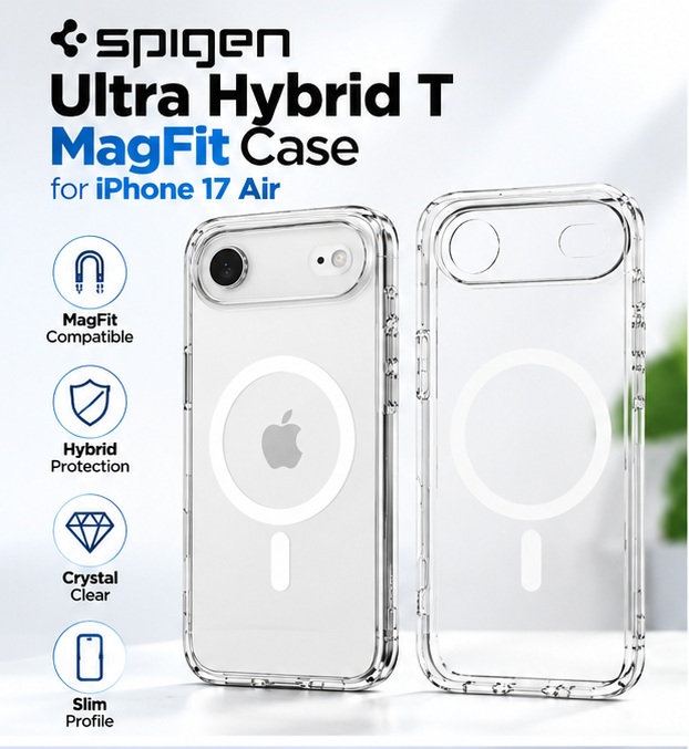 Spigen Ultra Hybrid MagFit Case for iPhone 17 Air Clear White with magnetic wireless charging compatibility