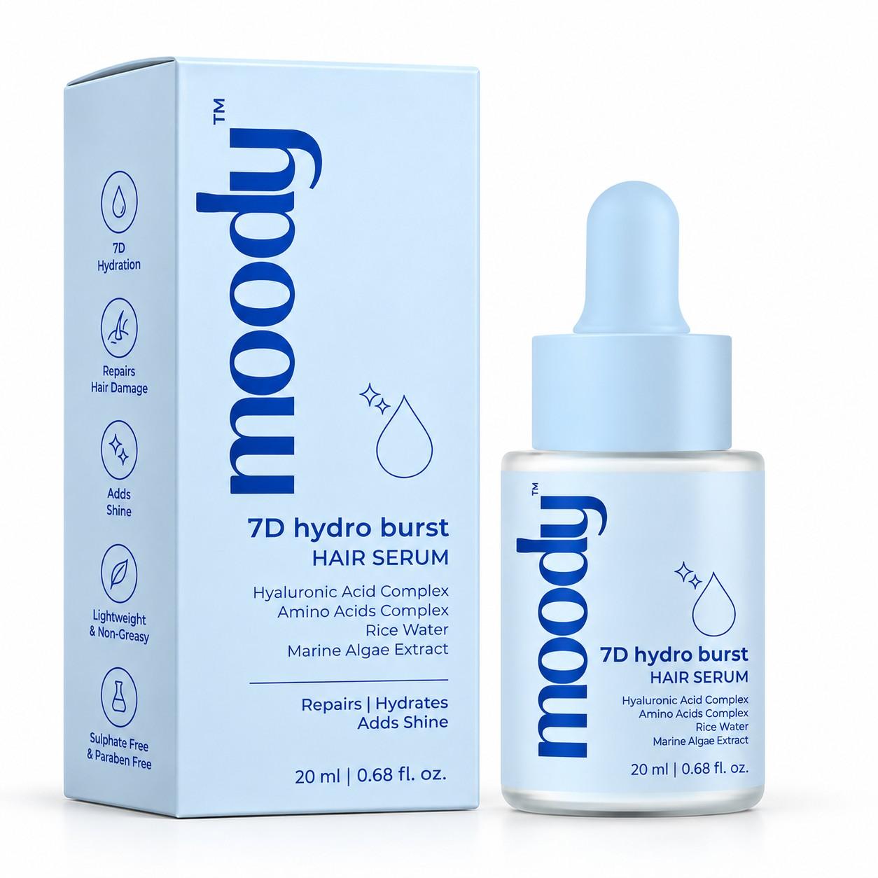Moody 7D Hydroburst Hair Serum 20 ml with Keratin, Hyaluronic and Algae Oil