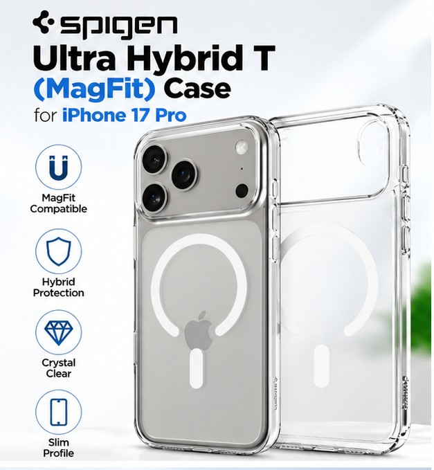 Spigen Ultra Hybrid MagFit Case for iPhone 17 Air Clear White with magnetic wireless charging compatibility