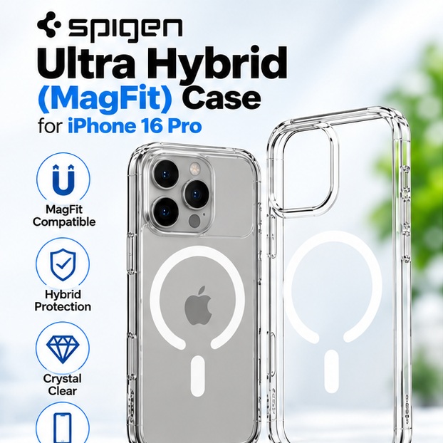 Spigen Ultra Hybrid T MagFit Case for iPhone 16 Pro with hybrid drop protection and MagSafe compatibility