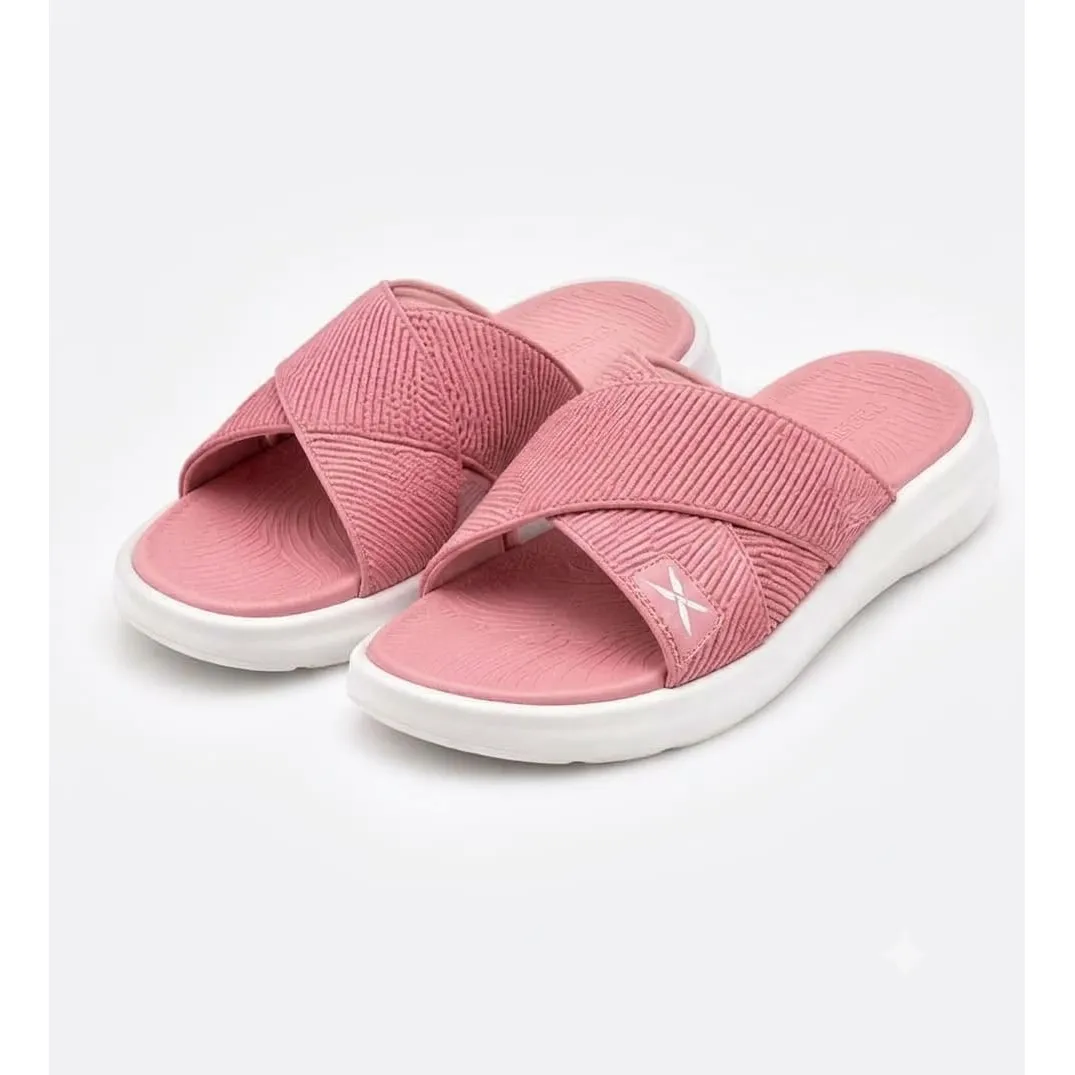 Reebok women's dusty rose pink crossover strap slippers with textured upper and white sole