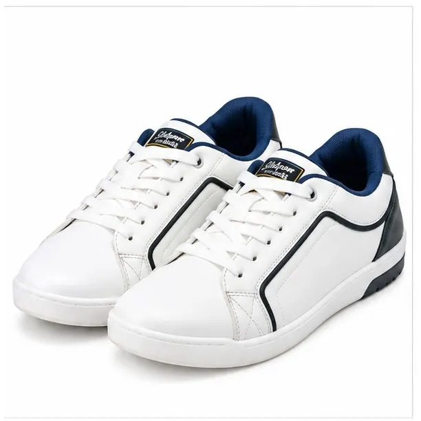 iD Men's White and Navy Blue Lace-Up Casual Sneakers (UK9)