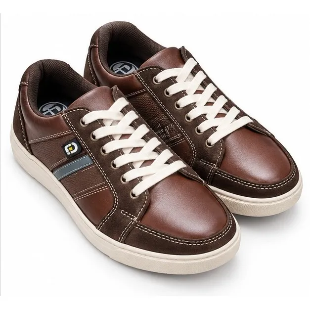 iD Mens Brown Colourblocked Genuine Leather Casual Sneakers UK 7 Round Toe