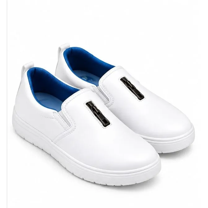 iD White Zip-Up Slip-On Casual Shoes with Blue Inner Lining (UK 10)