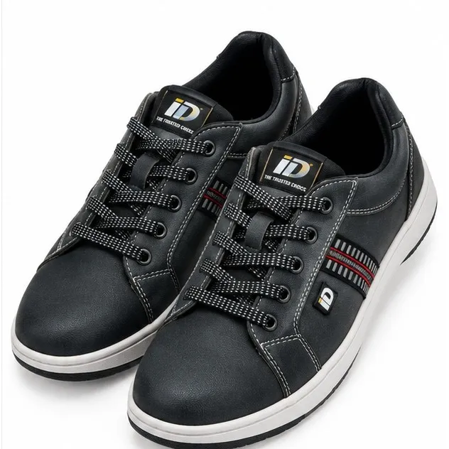iD men’s black lace-up casual shoes with rounded toe, contrast stitching and patterned laces