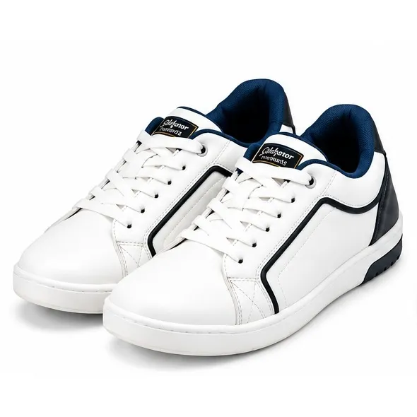 iD Men's White and Navy Blue Lace-Up Casual Sneakers (UK 8)