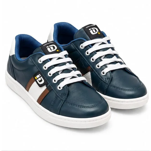 iD Men's Dark Teal/Navy Lace-Up Casual Shoes with White Laces (UK 11)