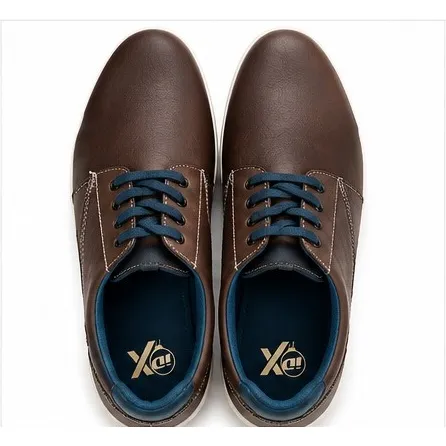 ID men's brown and navy lace-up casual shoes with contrasting stitching and blue inner lining