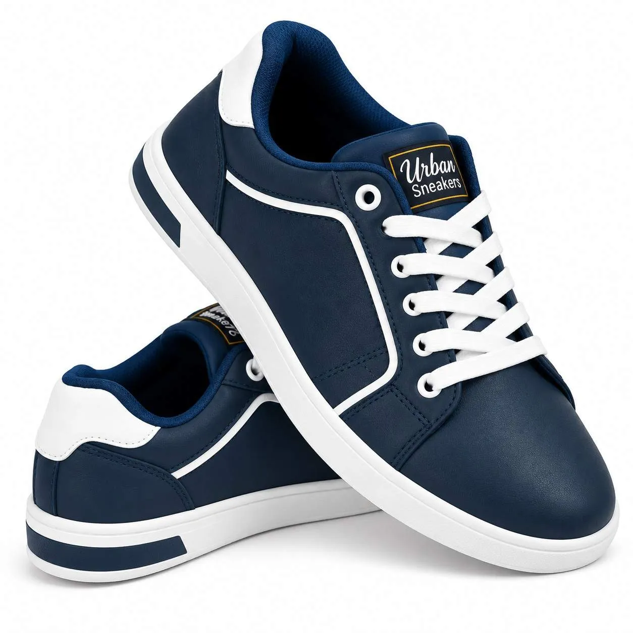 ID men's brown and navy lace-up casual shoes with contrasting stitching and blue inner lining