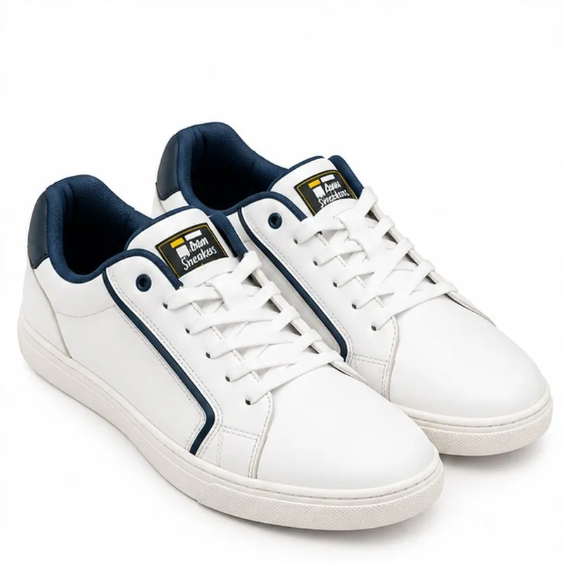 iD Men's White and Navy Lace-Up Casual Sneakers with Contrast Trim – UK 10