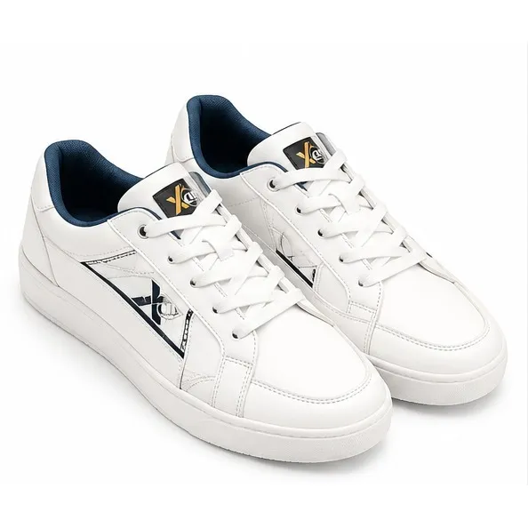 iD Men's White Lace-Up Casual Sneakers with Navy Blue Detailing(UK 11)