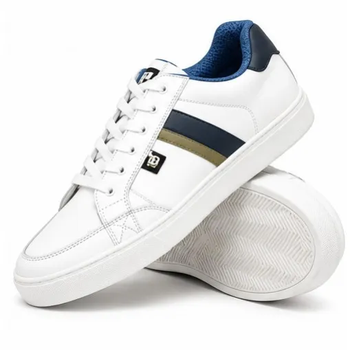 iD Men's White and Navy Lace-Up Casual Sneakers (IX6012) (UK 8)
