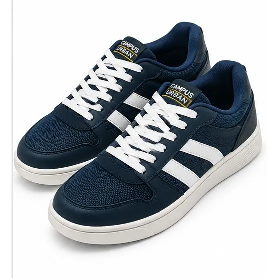 iD Men's Navy Blue Mesh Lace-Up Sneakers with White Sole(UK 7)