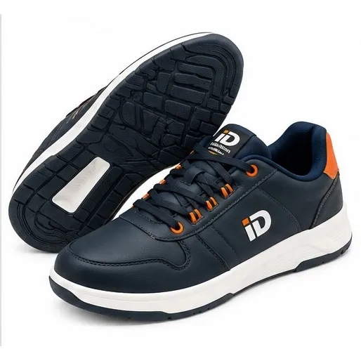 iD Men's Black and Orange Flat-Sole Lace-Up Leather Sneakers (Possible ID3091)(UK 8)