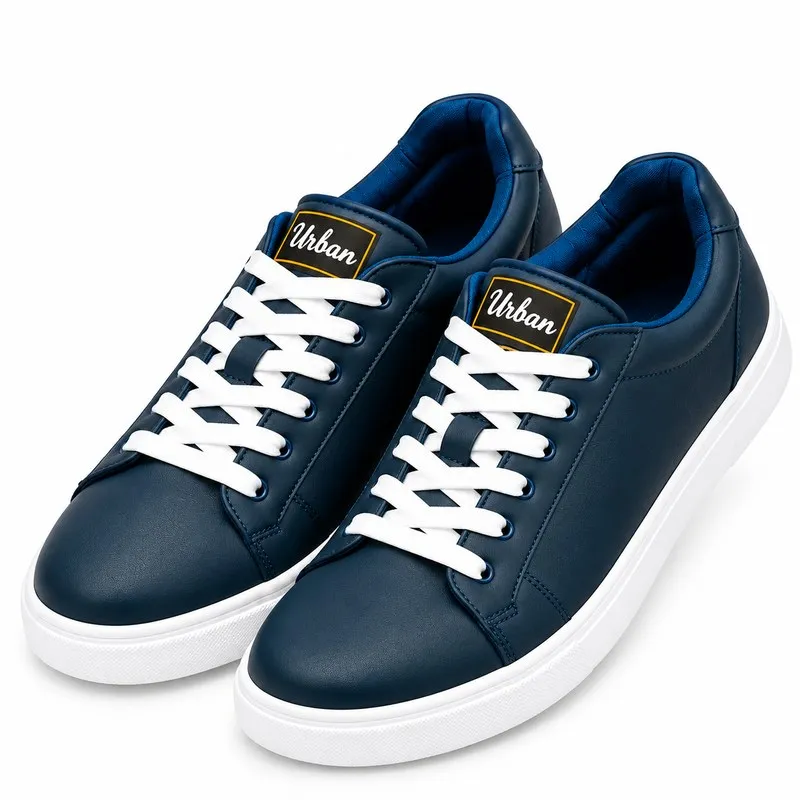 Men's dark blue lace-up shoes with rounded toe design