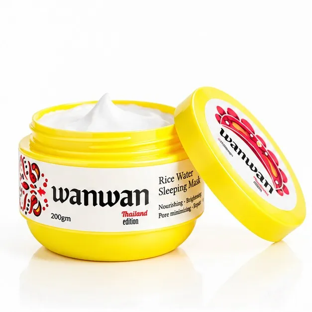 WANWAN Rice Water Sleeping Mask in Yellow Jar with White Cream for Nighttime Skincare