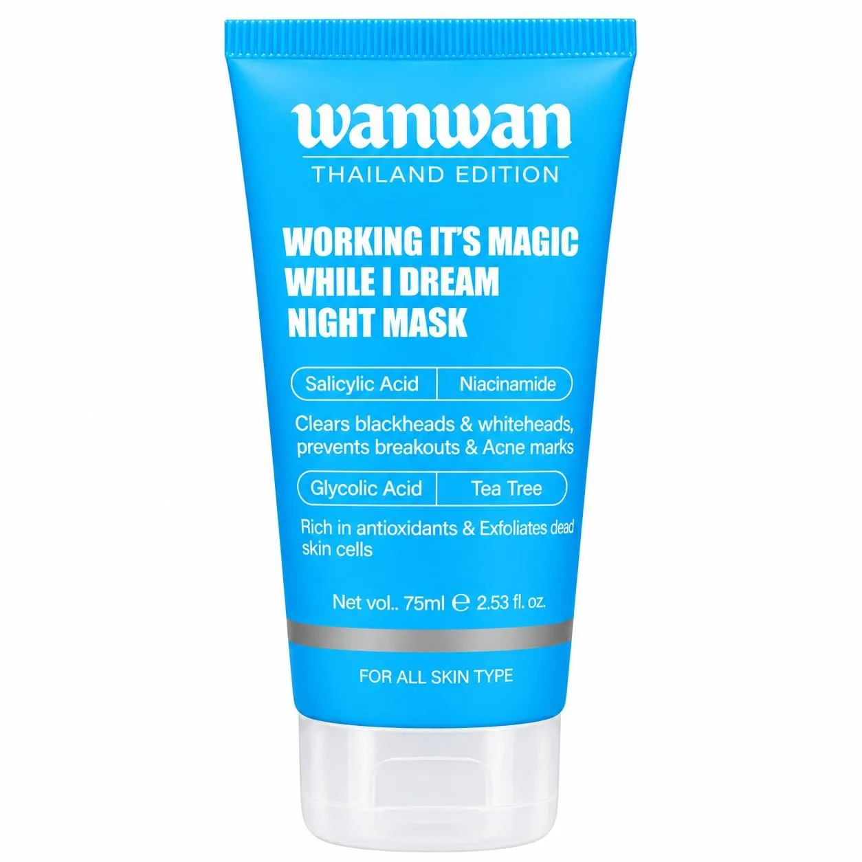 Wanwan Thailand Edition Working It’s Magic While I Dream Night Mask 75 ml in Blue Packaging with Salicylic Acid and Niacinamide
