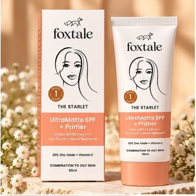 Foxtale The Starlet UltraMatte SPF 50 PA++++ Tinted Sunscreen + Primer – Shade 1, 50 ml